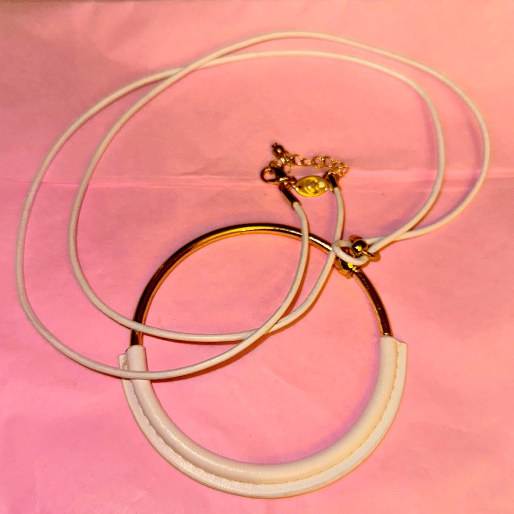 Charming Charlie Gold & White Leather Necklace